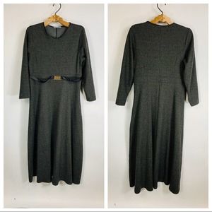 Modest Green Black Herringbone Maxi Dress 16
